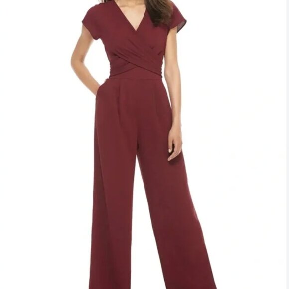 Gal Meets Glam Size 00 Delaney Jumpsuit Wine New Holidays Office Wedding Guest - Picture 9 of 16